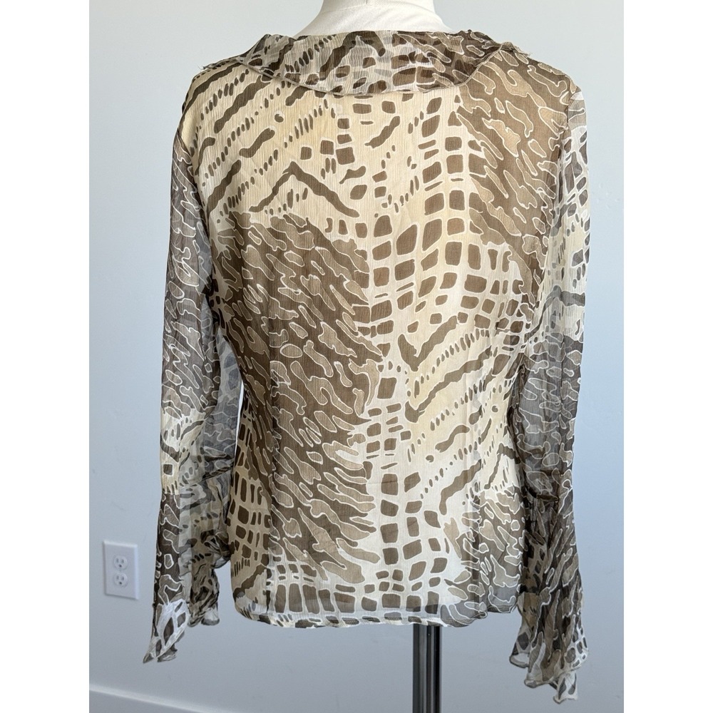 Sioni Silk Blouse Top M Animal Print Ruffle Career Party Office Feminine Boho - Picture 3 of 8